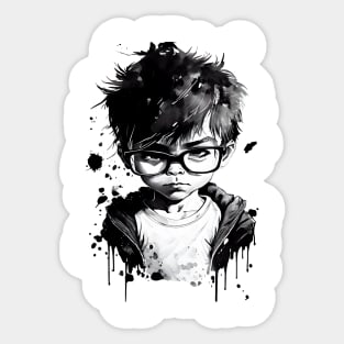 Boy with glasses in school one. Sticker